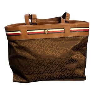 Tommy Hilfiger Brown Monogram bag with Stripe Detail